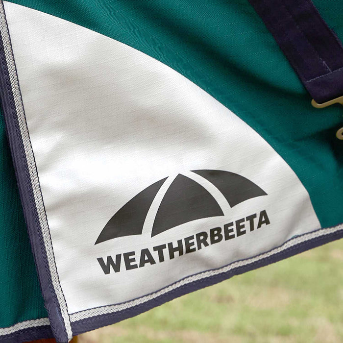 WeatherBeeta ComFiTec Plus Dynamic Detach - A - Neck Heavy Weight Turnout Blanket for Horses - 1200D, 360g Polyfill, Waterproof & Breathable - KOBAF - Forest Green / Navy Trim - 66" - 360 g - 6