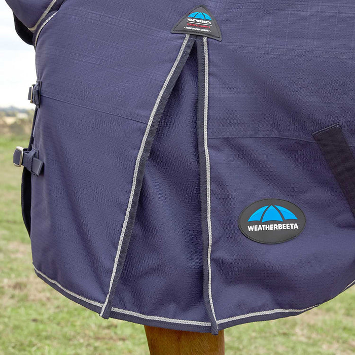 WeatherBeeta ComFiTec Prelim 1200 Denier Medium Weight Waterproof Turnout Blanket for Horses - Standard Neck, Insulated & Durable - KODAN - Navy Embossed Plaid - 66" - 3