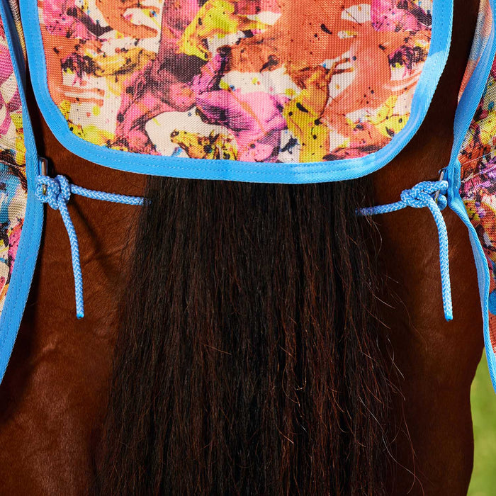WeatherBeeta Saxon Combo Neck Mesh Horse Fly Sheet with Belly Wrap - KOBB9 - Technicolor Horse Print - 66" - 7