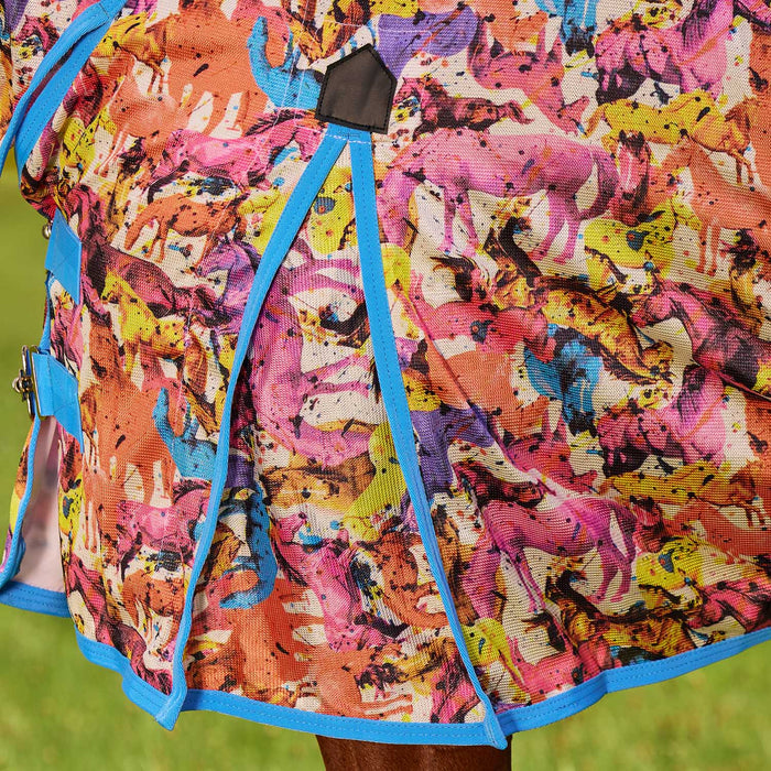 WeatherBeeta Saxon Combo Neck Mesh Horse Fly Sheet with Belly Wrap - KOBB9 - Technicolor Horse Print - 66" - 5