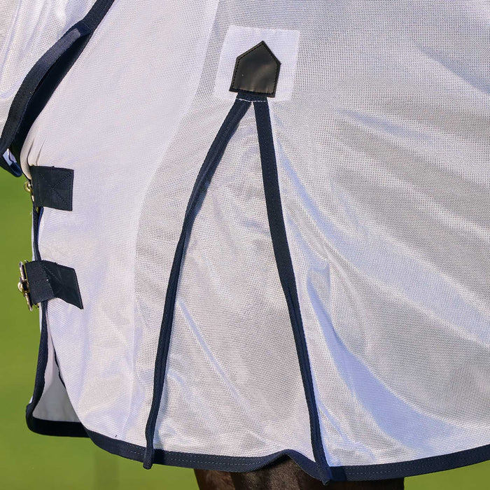 WeatherBeeta Saxon Combo Neck Mesh Horse Fly Sheet with Belly Wrap - KOBBG - White / Navy - 66" - 12