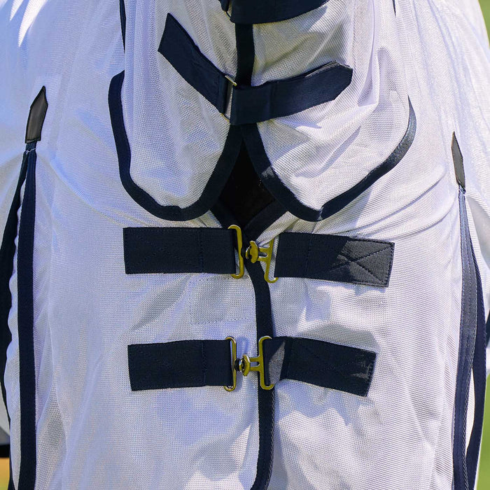 WeatherBeeta Saxon Combo Neck Mesh Horse Fly Sheet with Belly Wrap - KOBBG - White / Navy - 66" - 11