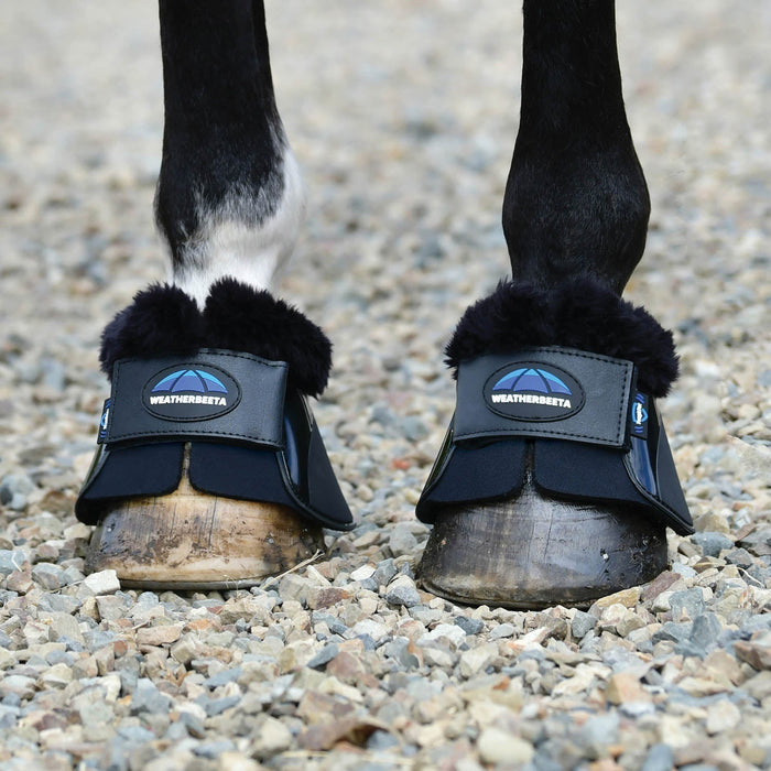 WeatherBeeta Tough - Tec Impact Fleece Trim Bell Boots for Horses - KOAEV - Black/Black - Medium - 2 ct - 4