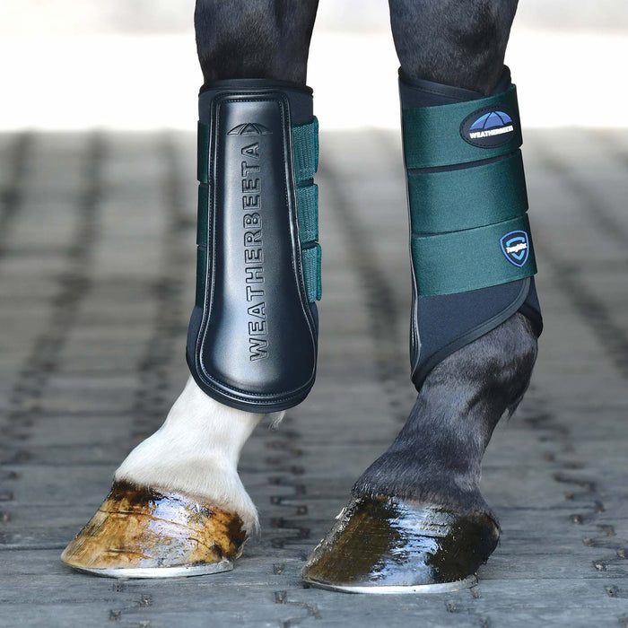WeatherBeeta Tough - Tec Prime Brushing Boots for Horses, 2 ct - KOAAH - Black/Forest Green - Medium - 2 ct - 21