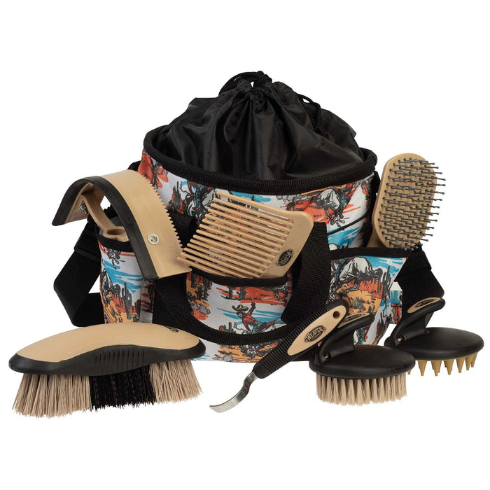 Weaver 7 Piece Patterned Horse Grooming Kit with Tote - WLCR5 - Bucking Bronc - 3
