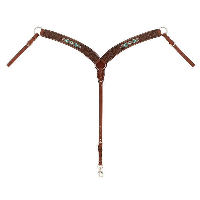Weaver Beaded Contoured Leather Breast Collar for Horses - WLC7S - Chestnut Brown - 1