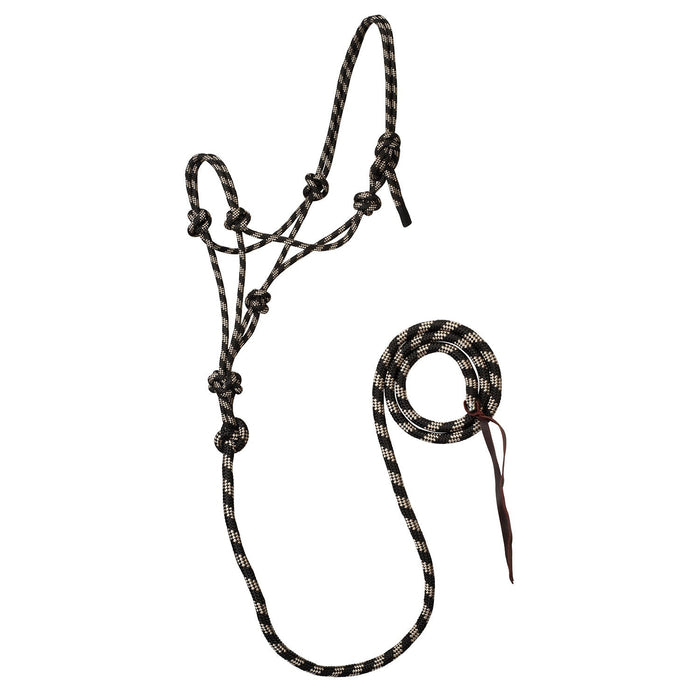 Weaver Poly Rope Horse Halter with Lead - WLC7E - Black & Beige - 5/16" - 4