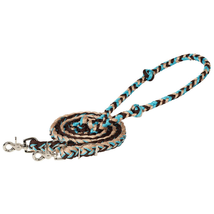 Weaver Polyester Braided Barrel Rein for Horses - WLC8K - Turquoise Brown & Tan - 3/4" x 8' - 5