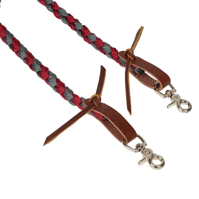 Weaver Polyester Braided Split Reins for Horses - WLC8L - Dark Red & Charcoal - 1/2" x 8' - 3