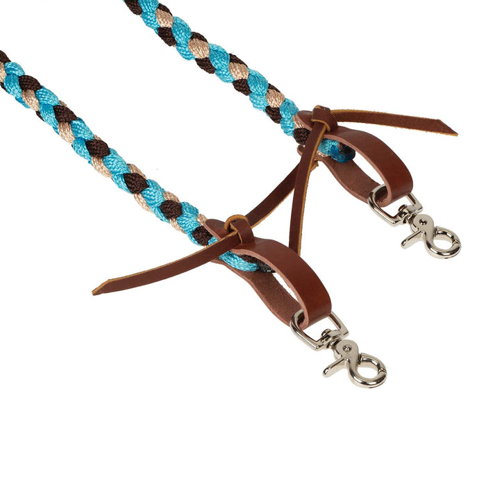 Weaver Polyester Braided Split Reins for Horses - WLC8P - Turquoise Brown & Tan - 1/2" x 8' - 9