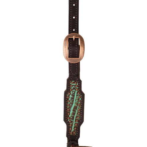 Weaver Turquoise Croc Leather Sliding Ear Headstall for Horses - WLC7L - Havana Brown - 2