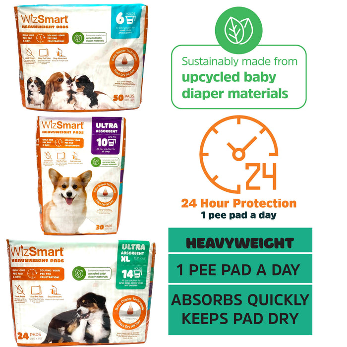 WizSmart Heavyweight Pads for Small Dogs & Puppies - 024PC-2196 - 23.5" x 22" - 50ct - 11